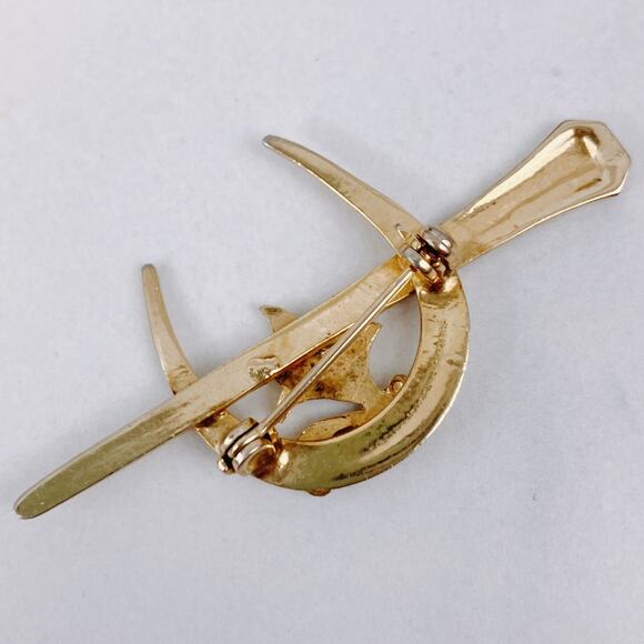 Vintage Mid Century Gold Tone Scimitar Crescent Leaf Sword Fraternal Brooch Pin - Picture 6 of 12